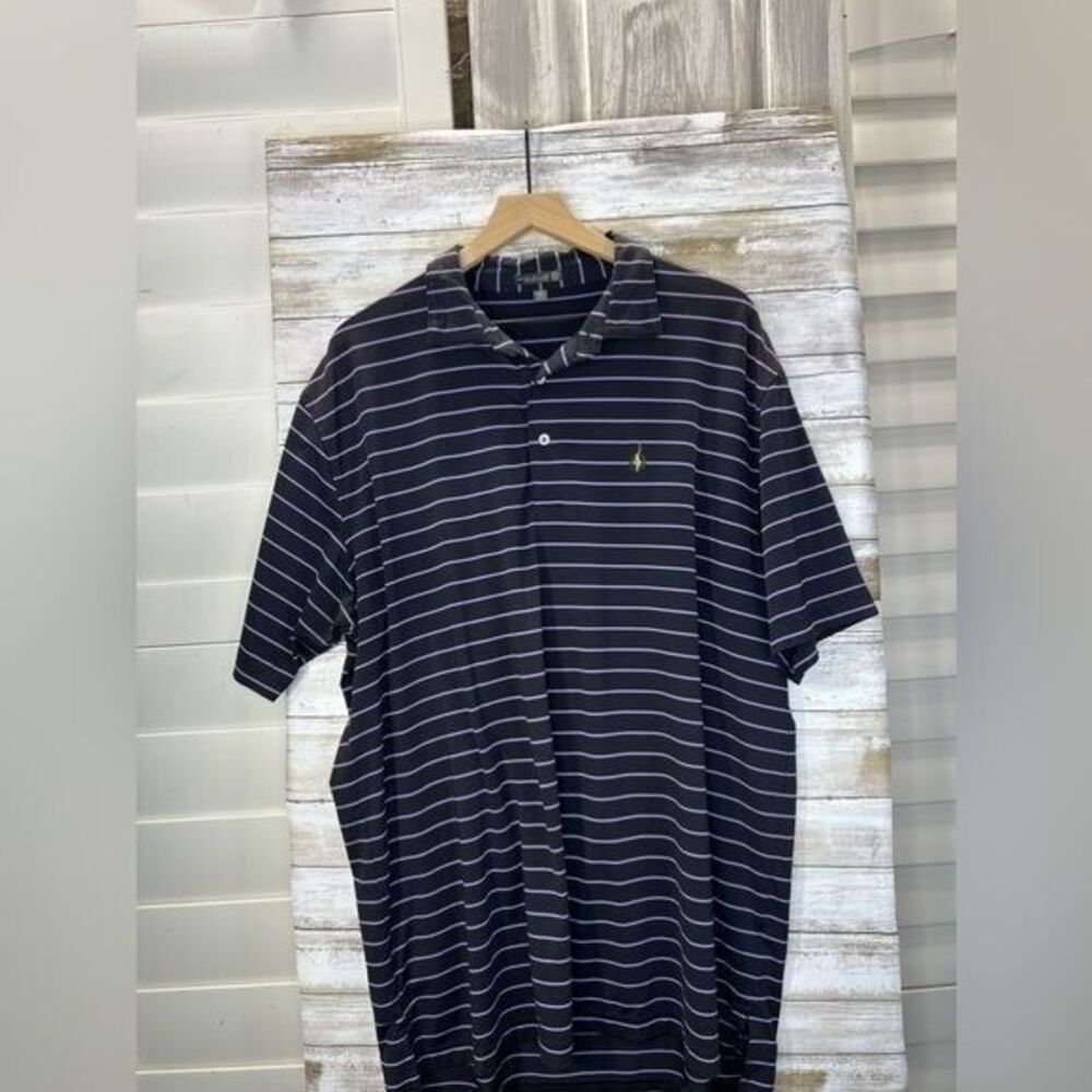 Peter Millar Polo Black & Purple Striped Golf Shirt Size XL